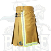 Khaki Firefighter Utility Kilt – Firemen Cargo Utility Kilt with Reflective Safety Stripes